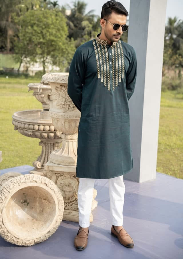 Green  Embroidery Premium  Panjabi