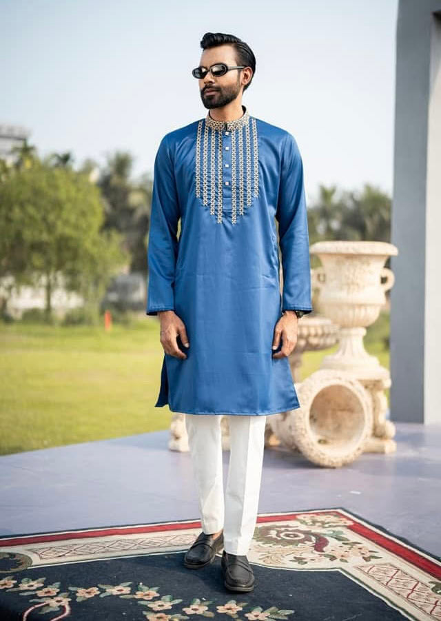 Blue Colour Embroidery Panjabi