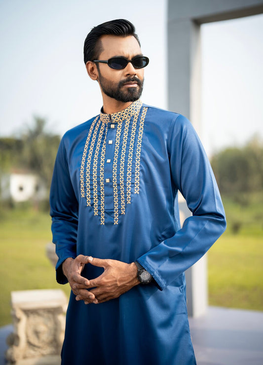 Blue Colour Embroidery Panjabi