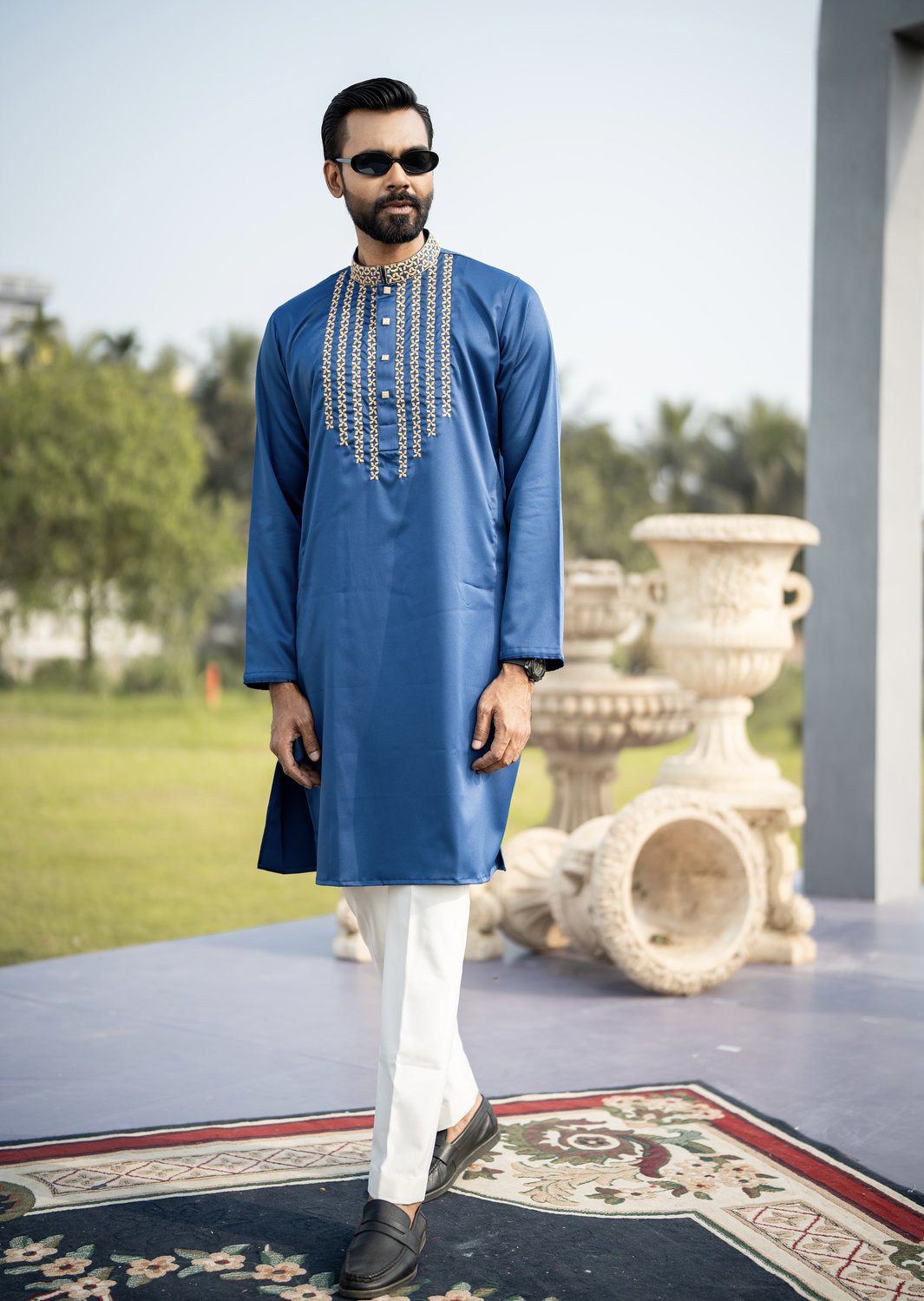 Blue Colour Embroidery Panjabi