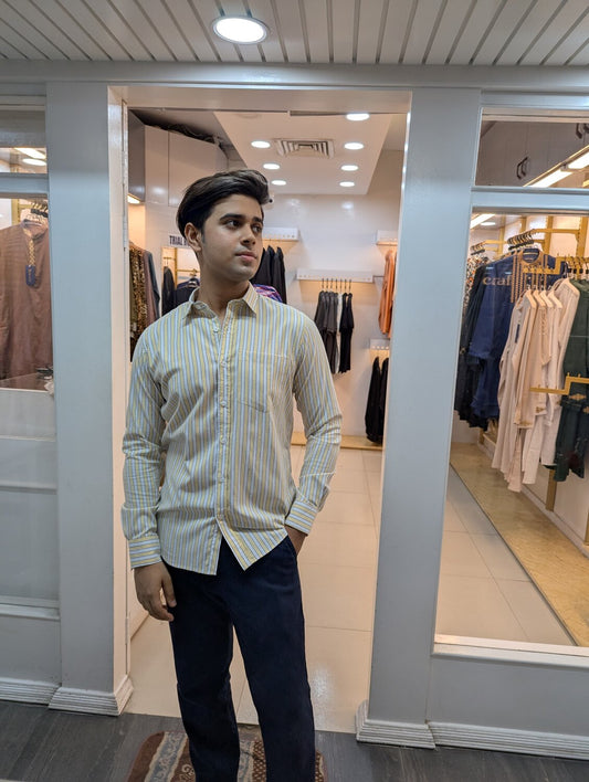 Yallow  and white stripe full sleeve shirt.