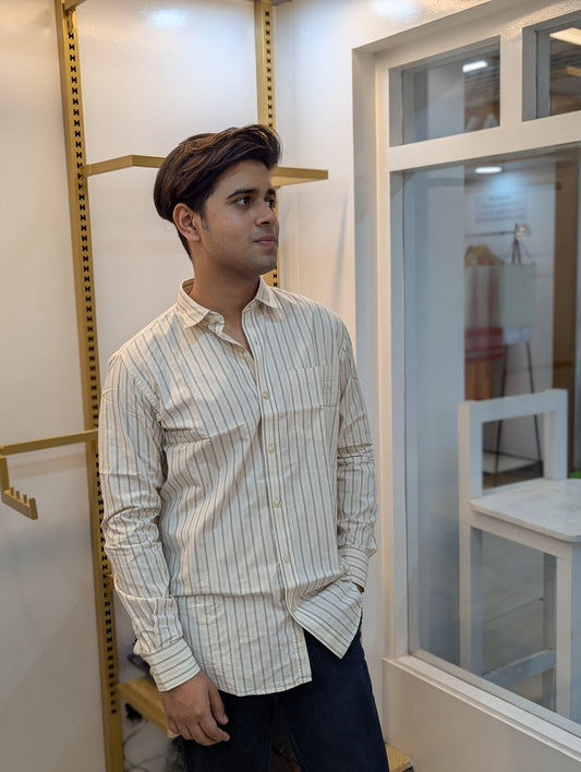 Cream and Ash stripe full sleeve shirt.