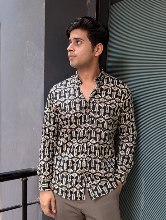 Black Printed Cotton Full Sleeve Shirt