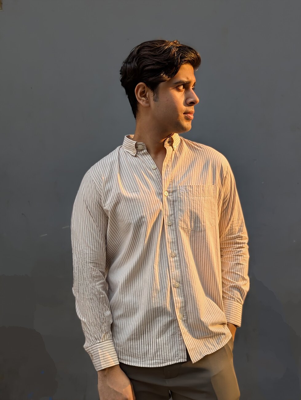 Cream Stripe Full Sleeve Shirt