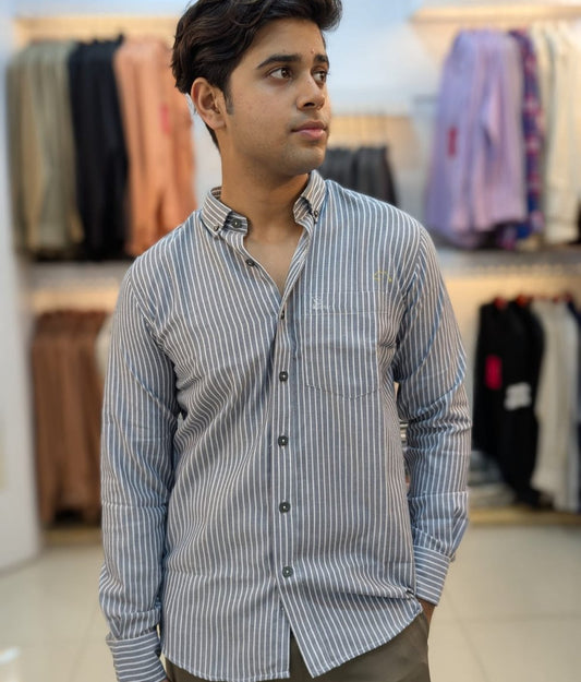 Ash Colour Stripe Full Sleeve Shirt