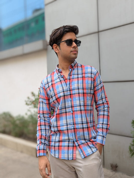 Blue Red Colour Check Full Sleeve Shirt