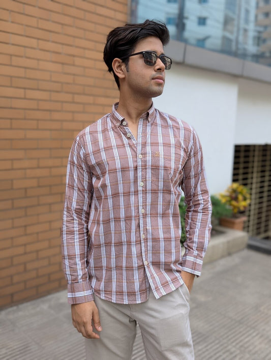 Brown Colour Check Full Sleeve Shirt