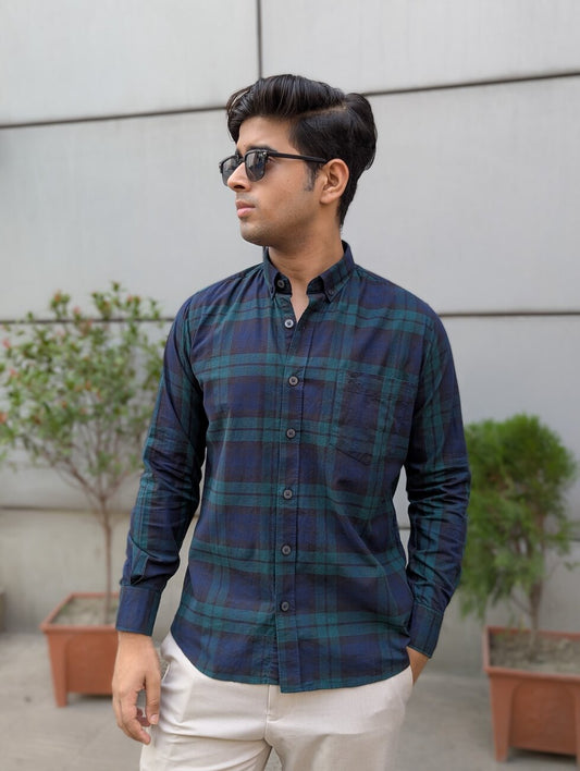 Green Blue Check Full Sleeve Shirt