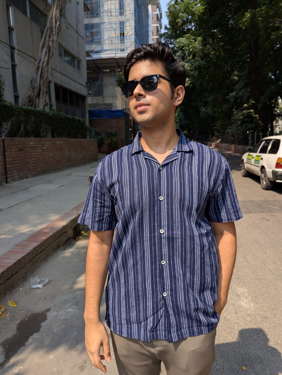 Navy Blue Fancy Cotton Half Sleeve Shirt