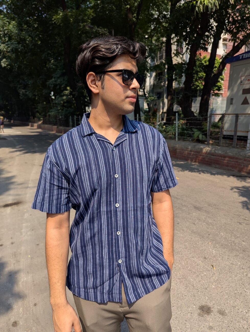 Navy Blue Fancy Cotton Half Sleeve Shirt