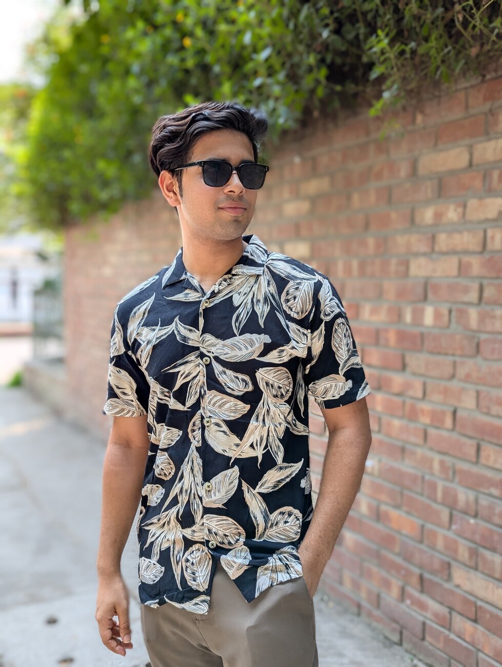Black Printed Linen Half sleeve shirt