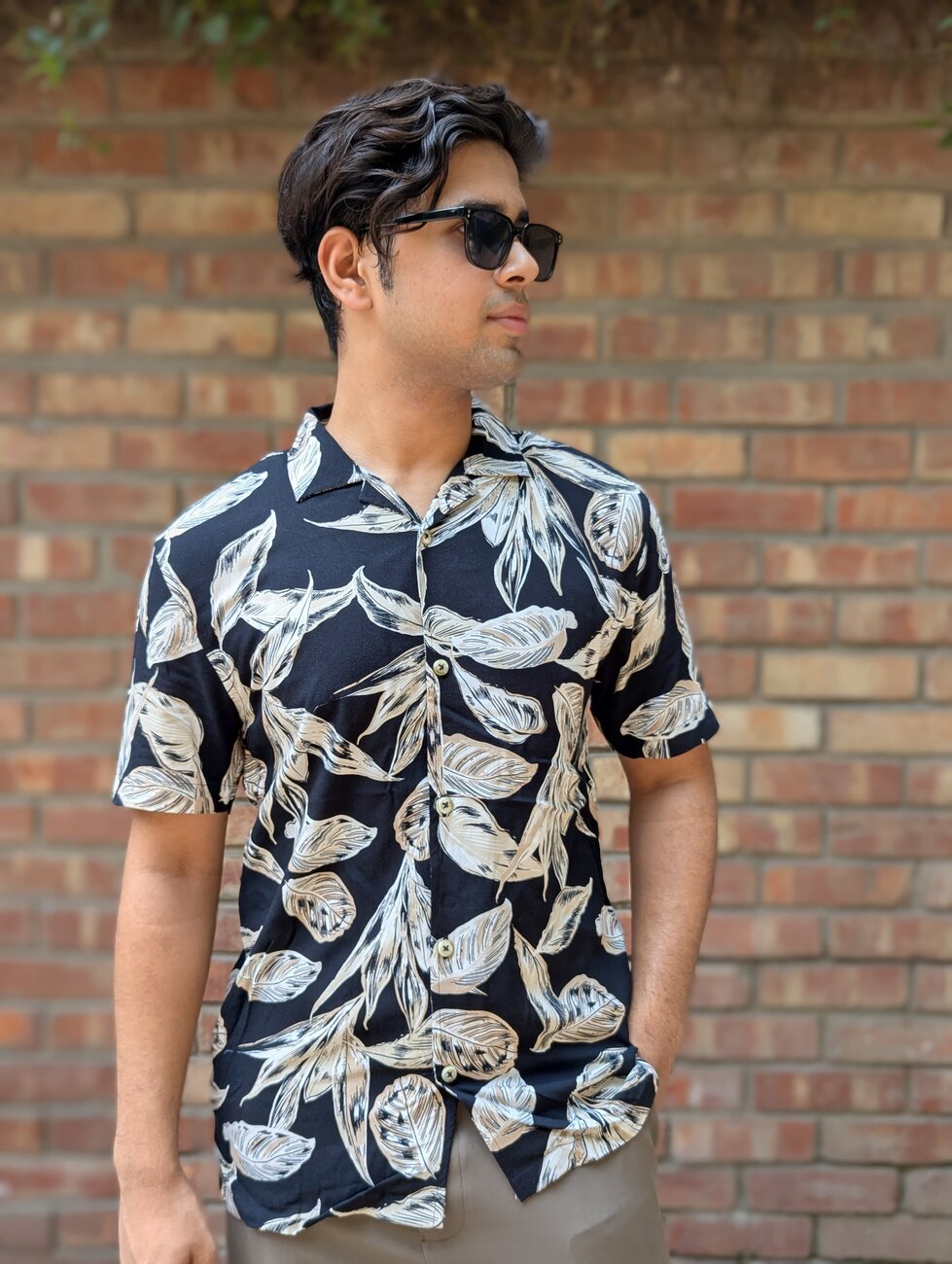 Black Printed Linen Half sleeve shirt