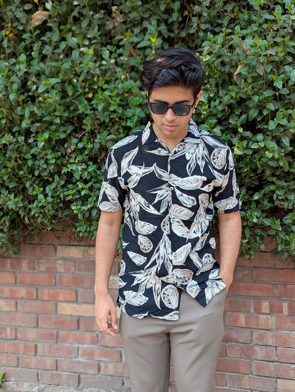 Black Printed Linen Half sleeve shirt