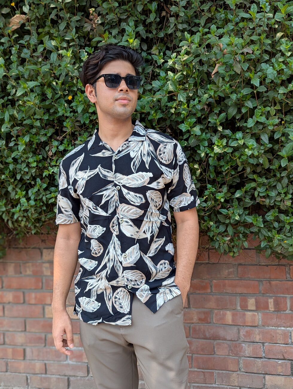 Black Printed Linen Half sleeve shirt