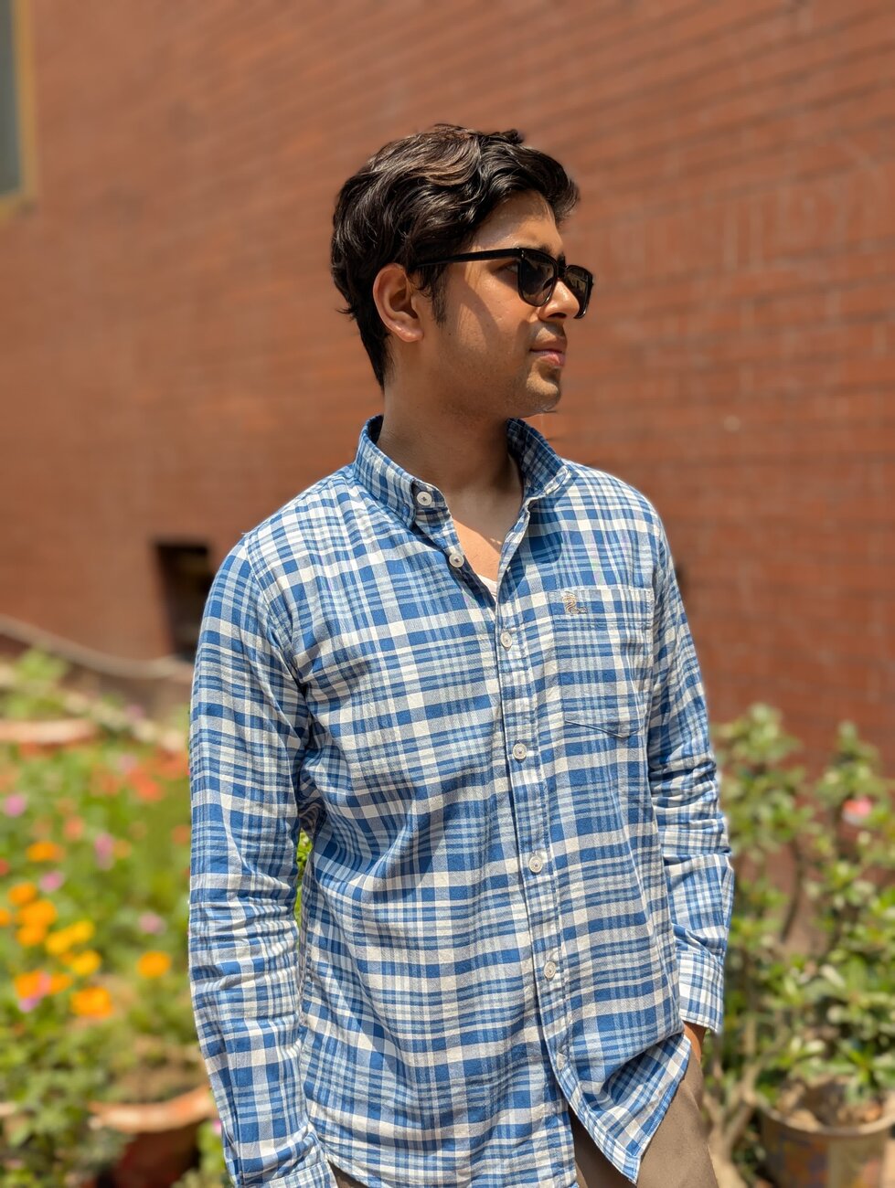 Sky Blue Cotton Check Full sleeve shirt