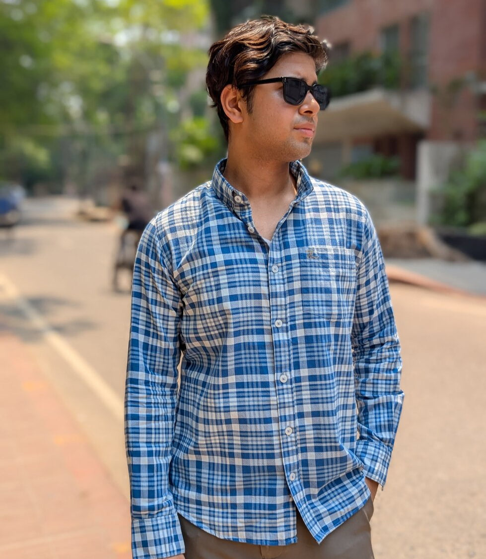 Sky Blue Cotton Check Full sleeve shirt
