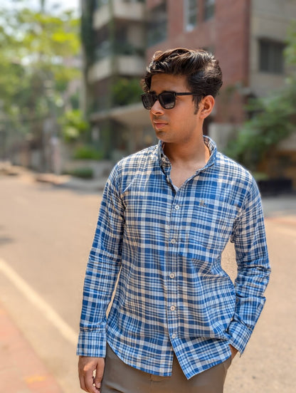 Sky Blue Cotton Check Full sleeve shirt