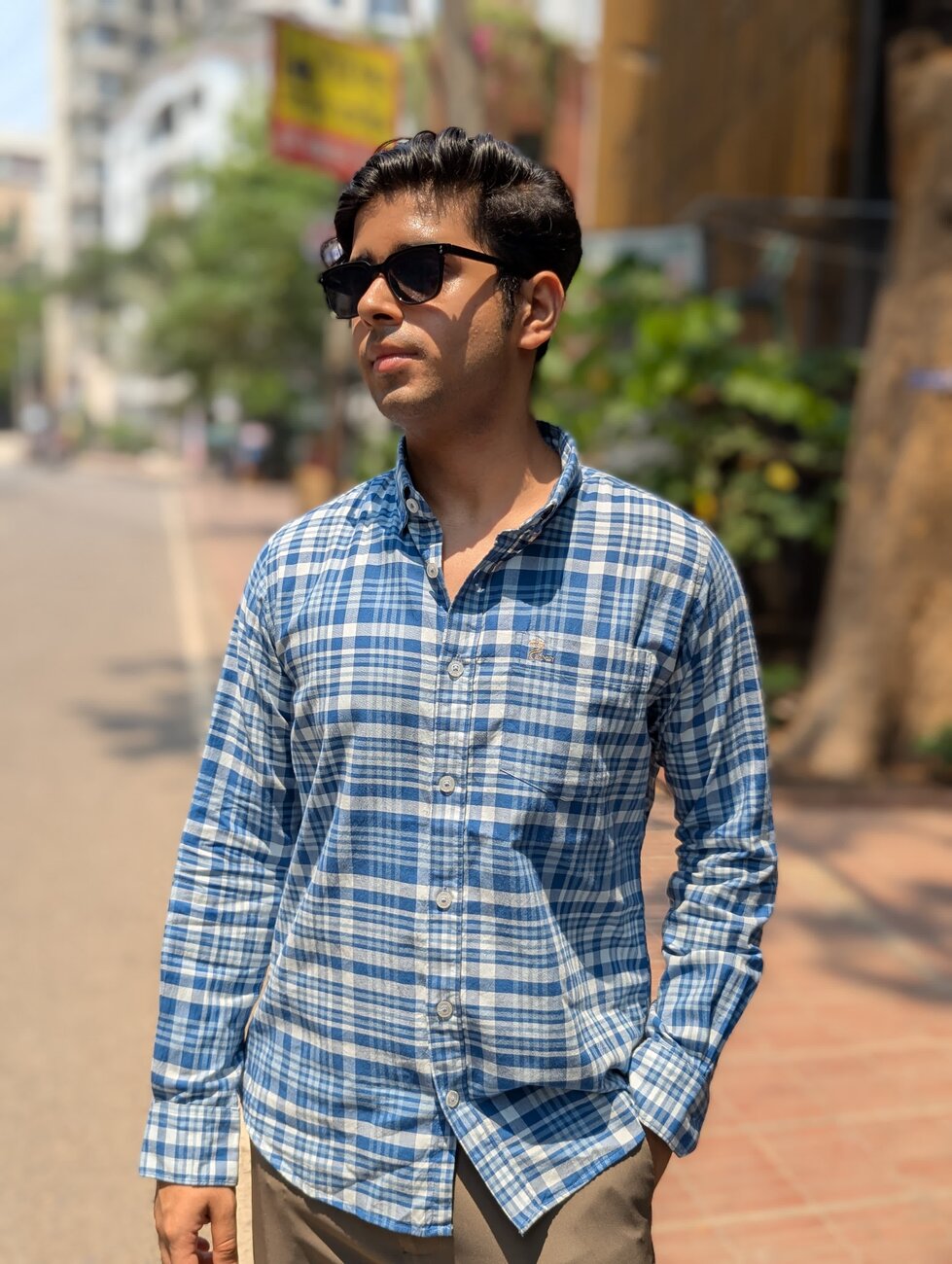 Sky Blue Cotton Check Full sleeve shirt
