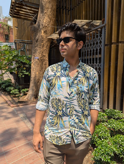 White Green Printed Full sleeve shirt