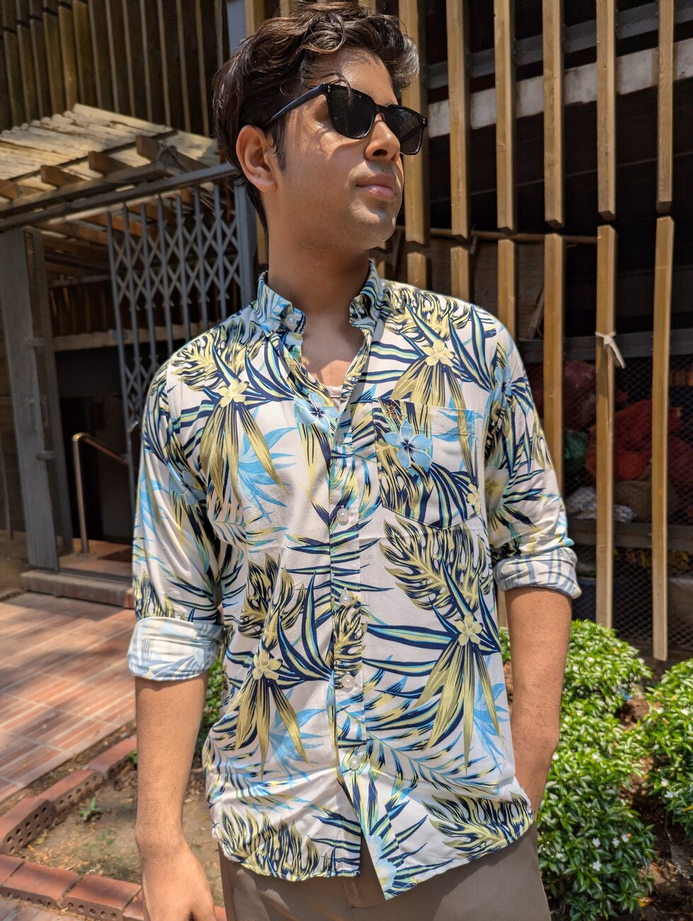 White Green Printed Full sleeve shirt