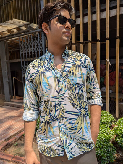 White Green Printed Full sleeve shirt