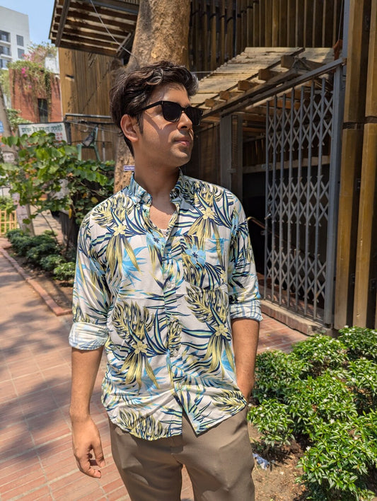 White Green Printed Full sleeve shirt