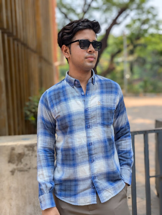 Blue Cotton Check Full Sleeve Shirt