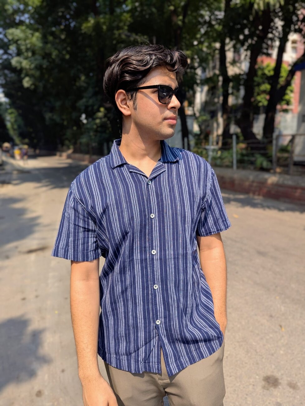 Navy Blue Fancy Cotton Half Sleeve Shirt