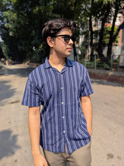Navy Blue Fancy Cotton Half Sleeve Shirt