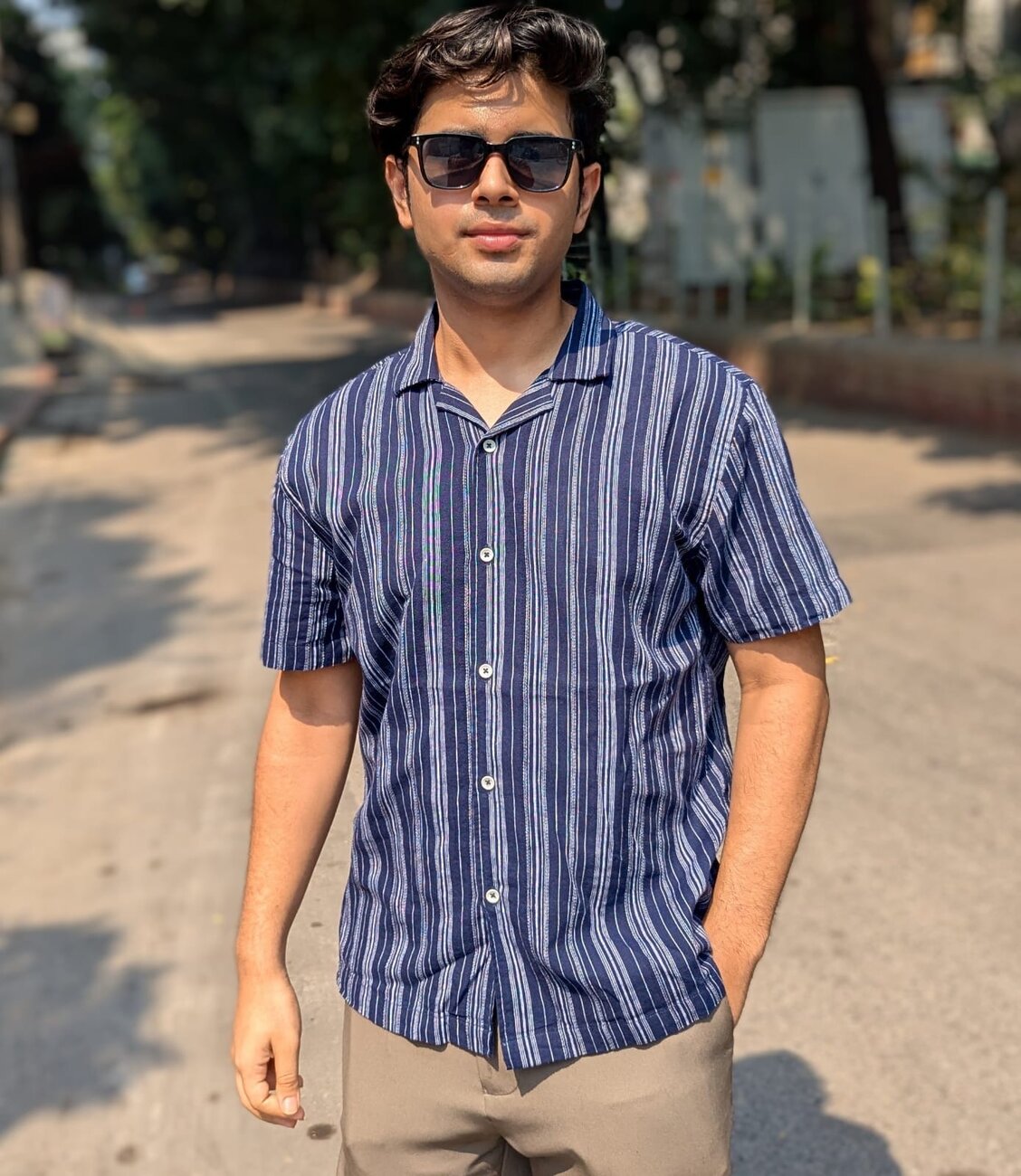 Navy Blue Fancy Cotton Half Sleeve Shirt
