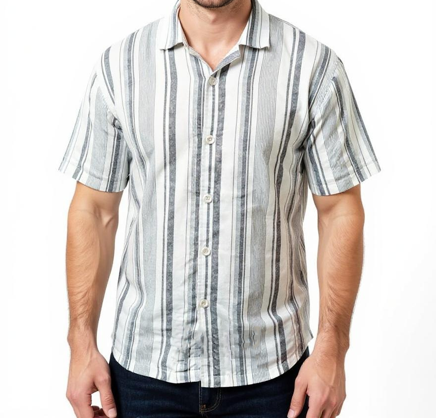 White and Black Cotton Half Sleeve Shirt