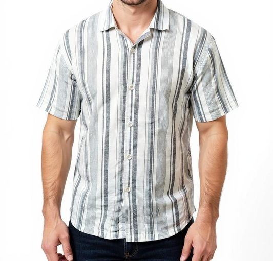White and Black Cotton Half Sleeve Shirt