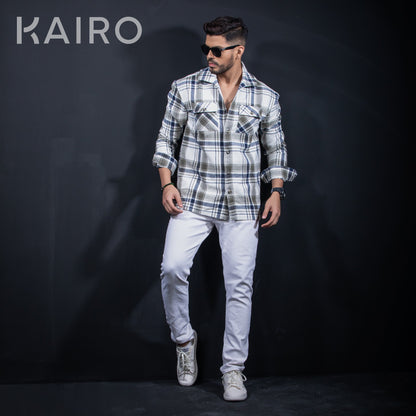 Double pocket Blue check cotton shacket jacket