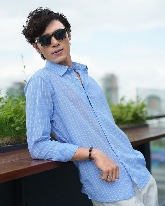 Violet Blue and White Remi Cotton Stripe Full Sleeve Shirt – Kairo