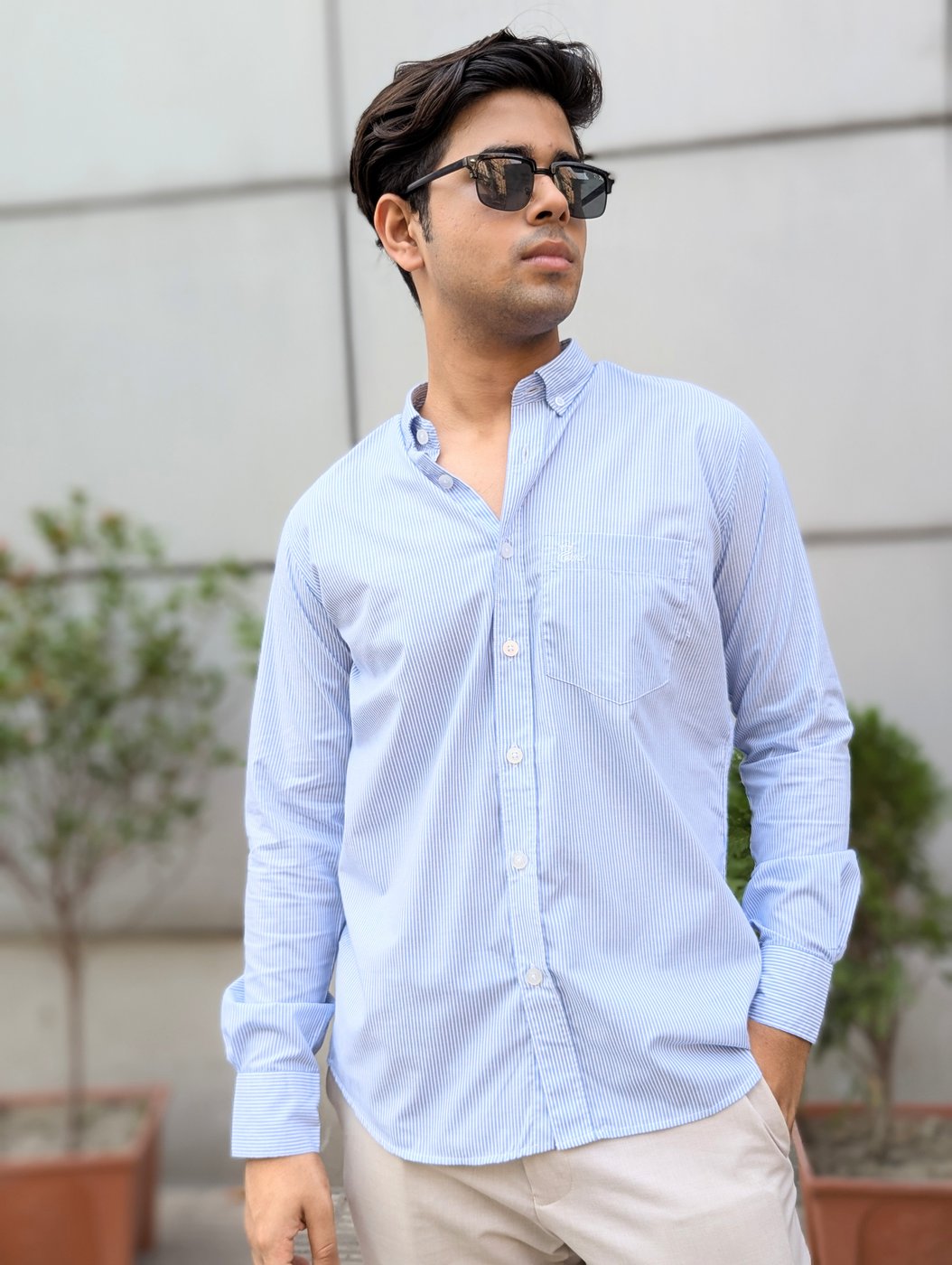 Classic Sky Blue Stripe Full Sleeve Shirt