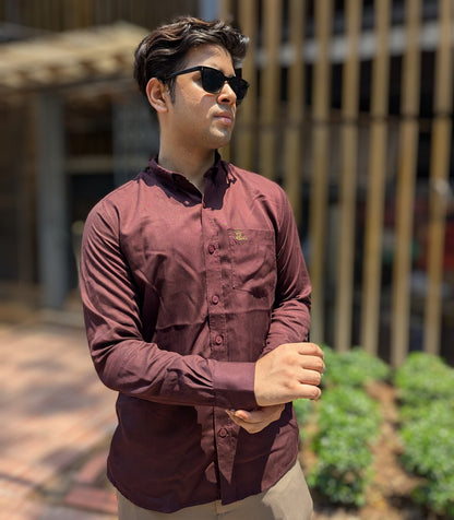 Coffee Solid Full Sleeve Shirt