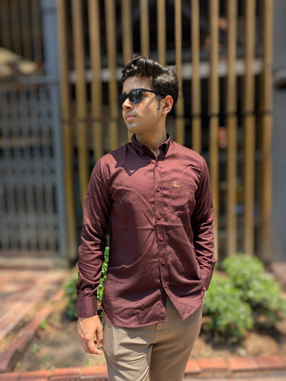 Coffee Solid Full Sleeve Shirt